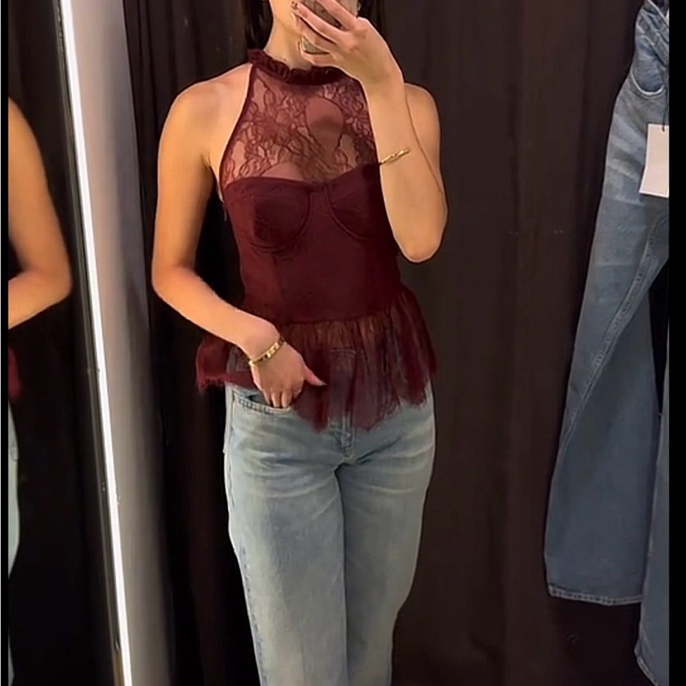 Zara Burgundy Lace Halter Blouse
